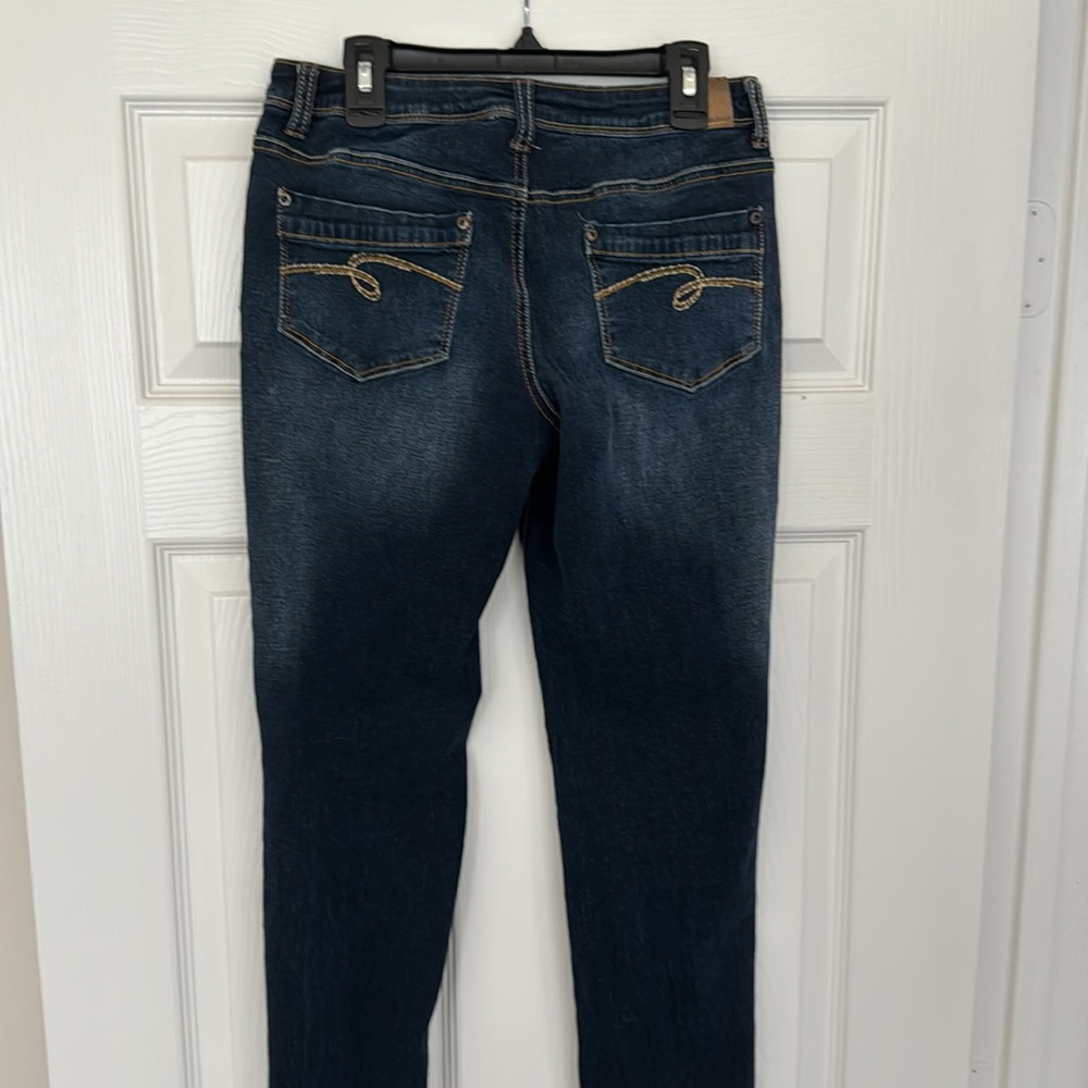NWOT Dark blue Justice jeans with gold stitching